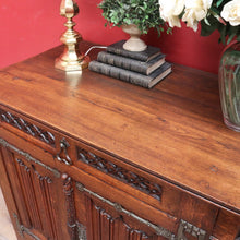 Load image into Gallery viewer, x SOLD Antique French Oak Gothic Sideboard with Quatrefoil and Linenfold Carving. B12708