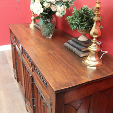 Load image into Gallery viewer, x SOLD Antique French Oak Gothic Sideboard with Quatrefoil and Linenfold Carving. B12708