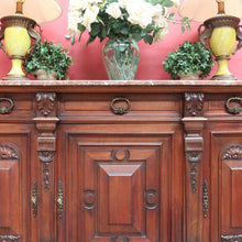 Load image into Gallery viewer, Antique French Walnut Breakfront Sideboard with Marble Top and Carved Detail. B12252