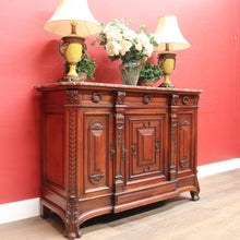 Load image into Gallery viewer, Antique French Walnut Breakfront Sideboard with Marble Top and Carved Detail. B12252
