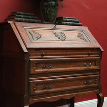Load image into Gallery viewer, x SOLD Antique French Oak Writing Bureau with Fitted Interior & Scroll Feet. 2 Drawers. B12308