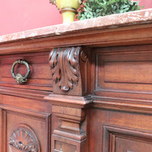 Load image into Gallery viewer, Antique French Walnut Breakfront Sideboard with Marble Top and Carved Detail. B12252
