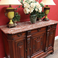Load image into Gallery viewer, Antique French Walnut Breakfront Sideboard with Marble Top and Carved Detail. B12252