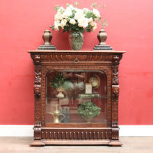 Load image into Gallery viewer, x SOLD Antique French Oak Gothic Display Cabinet with Bevelled Glass and Carved Detail. B12735