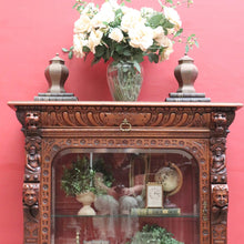 Load image into Gallery viewer, x SOLD Antique French Oak Gothic Display Cabinet with Bevelled Glass and Carved Detail. B12735