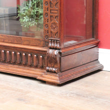 Load image into Gallery viewer, x SOLD Antique French Oak Gothic Display Cabinet with Bevelled Glass and Carved Detail. B12735