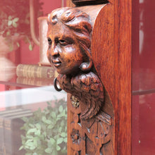 Load image into Gallery viewer, x SOLD Antique French Oak Gothic Display Cabinet with Bevelled Glass and Carved Detail. B12735