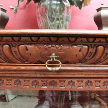 Load image into Gallery viewer, x SOLD Antique French Oak Gothic Display Cabinet with Bevelled Glass and Carved Detail. B12735