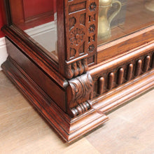 Load image into Gallery viewer, x SOLD Antique French Oak Gothic Display Cabinet with Bevelled Glass and Carved Detail. B12735