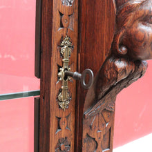 Load image into Gallery viewer, x SOLD Antique French Oak Gothic Display Cabinet with Bevelled Glass and Carved Detail. B12735