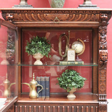 Load image into Gallery viewer, x SOLD Antique French Oak Gothic Display Cabinet with Bevelled Glass and Carved Detail. B12735