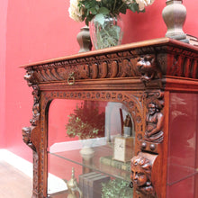 Load image into Gallery viewer, x SOLD Antique French Oak Gothic Display Cabinet with Bevelled Glass and Carved Detail. B12735