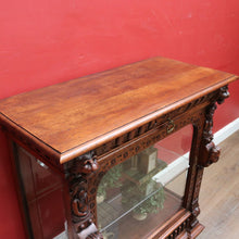 Load image into Gallery viewer, x SOLD Antique French Oak Gothic Display Cabinet with Bevelled Glass and Carved Detail. B12735