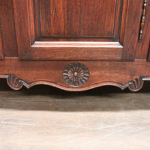 Load image into Gallery viewer, x SOLD Antique French Oak Bookcase – Carved Doors, Glass Panels, Keys, Adjustable Shelves. B12512