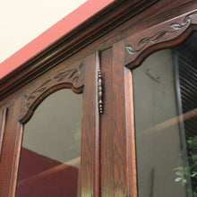 Load image into Gallery viewer, x SOLD Antique French Oak Bookcase – Carved Doors, Glass Panels, Keys, Adjustable Shelves. B12512