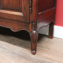 Load image into Gallery viewer, x SOLD Antique French Oak Bookcase – Carved Doors, Glass Panels, Keys, Adjustable Shelves. B12512