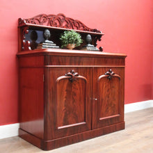 Load image into Gallery viewer, Antique English Mahogany Chiffonier – Fretwork Back, Hidden Drawer, Key Included. B12506