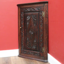 Load image into Gallery viewer, x SOLD Antique French Brittany Oak Corner Cabinet – Wall Hanging, Carved, Brass Fittings. B12503