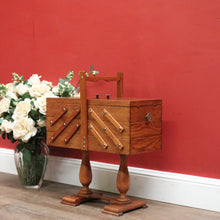 Load image into Gallery viewer, x SOLD Vintage French Oak Sewing Box – Scissor-Action 3-Tier, 6-Drawer Design with Twin Pedestal Base & Stretcher. B12294