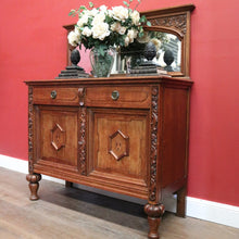 Load image into Gallery viewer, Antique French Oak Sideboard – Marquetry Inlay, Carved Floral Front, Brass Pulls. B12299