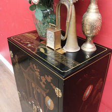 Load image into Gallery viewer, x SOLD Oriental Inspired Black Lacquer Chinoiserie Cabinet with Hand Painted Scenes. B12751