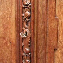 Load image into Gallery viewer, Antique French Oak Sideboard – Marquetry Inlay, Carved Floral Front, Brass Pulls. B12299