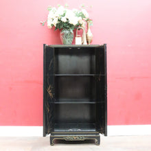 Load image into Gallery viewer, x SOLD Oriental Inspired Black Lacquer Chinoiserie Cabinet with Hand Painted Scenes. B12751