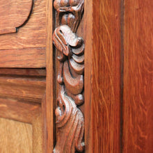 Load image into Gallery viewer, Antique French Oak Sideboard – Marquetry Inlay, Carved Floral Front, Brass Pulls. B12299