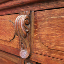 Load image into Gallery viewer, Antique French Oak Sideboard – Marquetry Inlay, Carved Floral Front, Brass Pulls. B12299