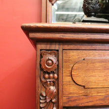 Load image into Gallery viewer, Antique French Oak Sideboard – Marquetry Inlay, Carved Floral Front, Brass Pulls. B12299