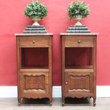 Load image into Gallery viewer, x SOLD Pair French Oak and Marble Bedside Cabinets with Drawers and Cupboard. B12818