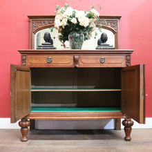 Load image into Gallery viewer, Antique French Oak Sideboard – Marquetry Inlay, Carved Floral Front, Brass Pulls. B12299