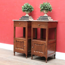 Load image into Gallery viewer, x SOLD Pair French Oak and Marble Bedside Cabinets with Drawers and Cupboard. B12818