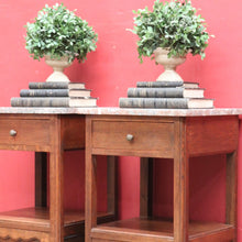 Load image into Gallery viewer, x SOLD Pair French Oak and Marble Bedside Cabinets with Drawers and Cupboard. B12818