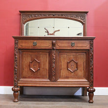 Load image into Gallery viewer, Antique French Oak Sideboard – Marquetry Inlay, Carved Floral Front, Brass Pulls. B12299
