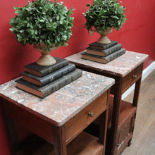 Load image into Gallery viewer, x SOLD Pair French Oak and Marble Bedside Cabinets with Drawers and Cupboard. B12818