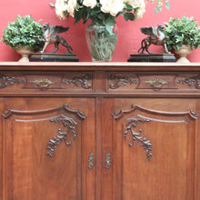 Load image into Gallery viewer, Antique French Walnut Sideboard with Cast Brass Handles and Carved Detail. B12731
