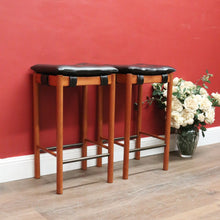 Load image into Gallery viewer, Pair of Retro Parker Mid-Century Bar Stools – Original Black Vinyl - Button Seats. B12513