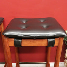 Load image into Gallery viewer, Pair of Retro Parker Mid-Century Bar Stools – Original Black Vinyl - Button Seats. B12513