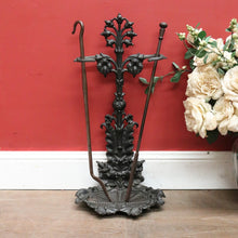 Load image into Gallery viewer, Antique English Cast Iron Fire Tool Set with Stand – Stamped Martin. B12287