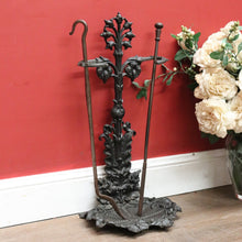 Load image into Gallery viewer, Antique English Cast Iron Fire Tool Set with Stand – Stamped Martin. B12287