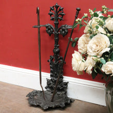 Load image into Gallery viewer, Antique English Cast Iron Fire Tool Set with Stand – Stamped Martin. B12287