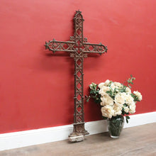 Load image into Gallery viewer, Antique French Wrought Iron Crucifix with Fretwork – Garden Memorial Cross. B12518
