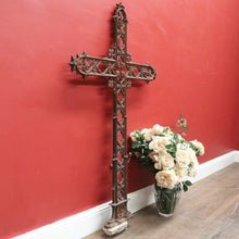Load image into Gallery viewer, Antique French Wrought Iron Crucifix with Fretwork – Garden Memorial Cross. B12518