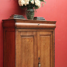 Load image into Gallery viewer, x SOLD Antique French Oak Cabinet – Drawer, Shelves, Keys, Panel Doors & Bun Feet. B12255
