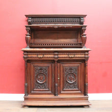 Load image into Gallery viewer, Antique French Walnut Servery Sideboard with Marble Top and Plate Rack. B12928