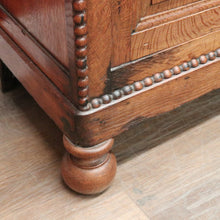 Load image into Gallery viewer, x SOLD Antique French Oak Cabinet – Drawer, Shelves, Keys, Panel Doors & Bun Feet. B12255