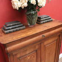 Load image into Gallery viewer, x SOLD Antique French Oak Cabinet – Drawer, Shelves, Keys, Panel Doors & Bun Feet. B12255