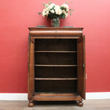 Load image into Gallery viewer, x SOLD Antique French Oak Cabinet – Drawer, Shelves, Keys, Panel Doors & Bun Feet. B12255