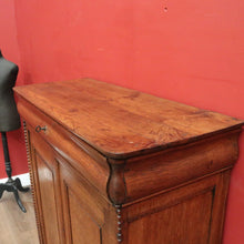 Load image into Gallery viewer, x SOLD Antique French Oak Cabinet – Drawer, Shelves, Keys, Panel Doors & Bun Feet. B12255